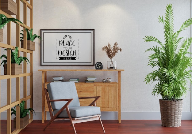 Poster Frame in living room Psd Mockup