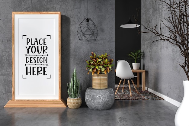 Poster Frame in living room Psd Mockup