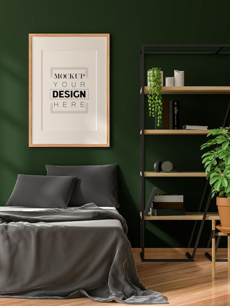 Poster frame in living room psd mockup