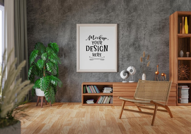 Poster Frame in living room Psd Mockup