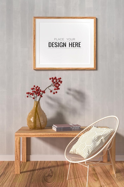 Poster frame in living room psd mockup