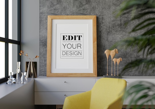 Poster Frame in living room Psd Mockup