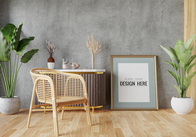 Poster Frame in living room Psd Mockup