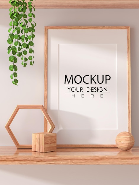 Poster frame in living room psd mockup