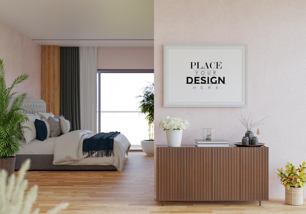 Poster Frame in living room Psd Mockup