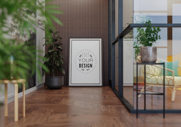 Poster Frame in living room Psd Mockup