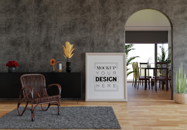 Poster Frame in living room Psd Mockup