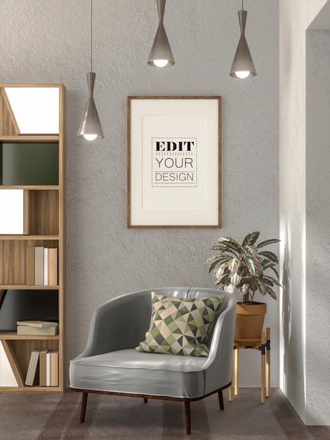 Poster Frame in living room Psd Mockup