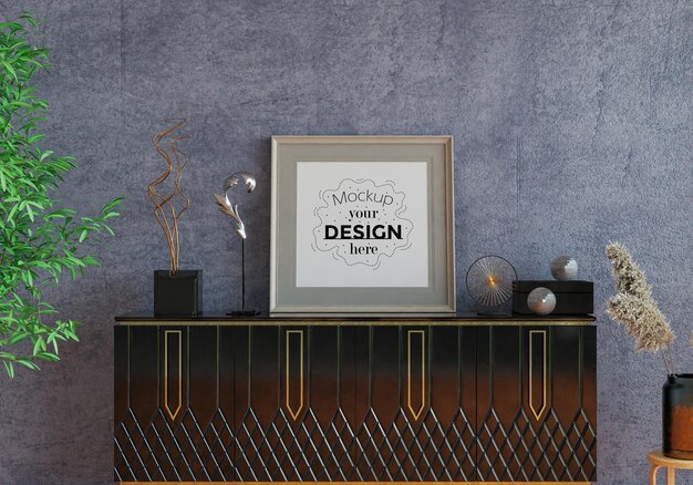 Poster frame in living room psd mockup