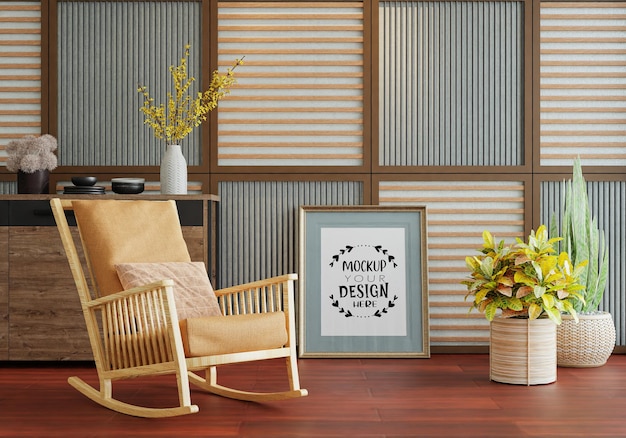 Poster Frame in living room Psd Mockup