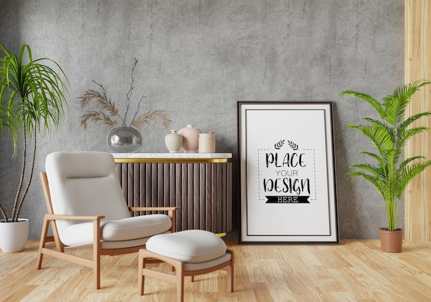 Poster Frame in living room Psd Mockup