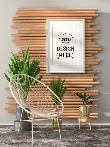 Poster frame in living room psd mockup