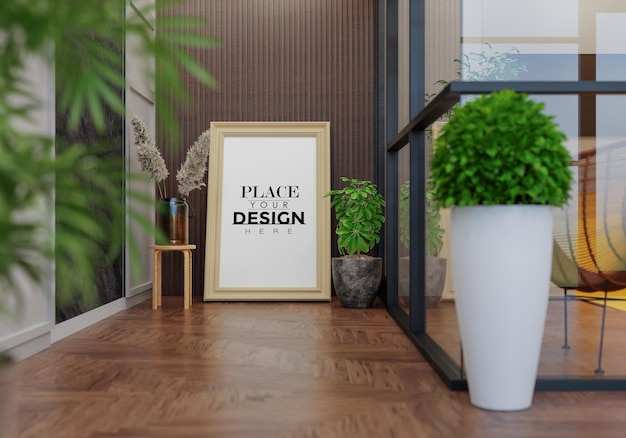 Poster Frame in living room Psd Mockup