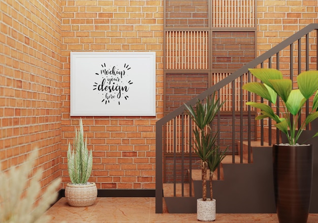 Poster frame in living room psd mockup