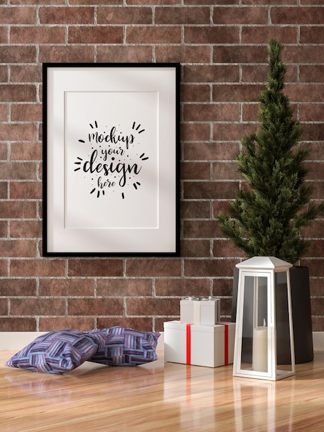 Poster Frame in living room Psd Mockup