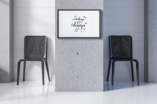 Poster frame in living room psd mockup