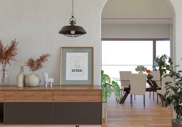 Poster Frame in living room Psd Mockup