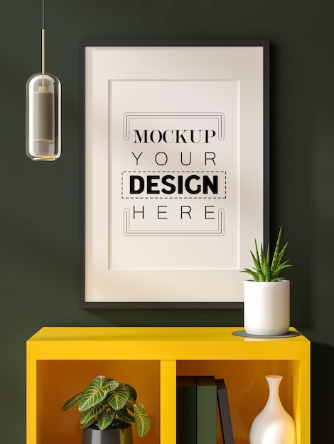 PSD poster frame in living room psd mockup