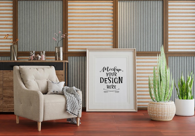 Poster Frame in living room Psd Mockup