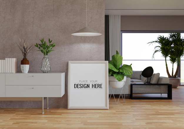 Poster Frame in living room Psd Mockup