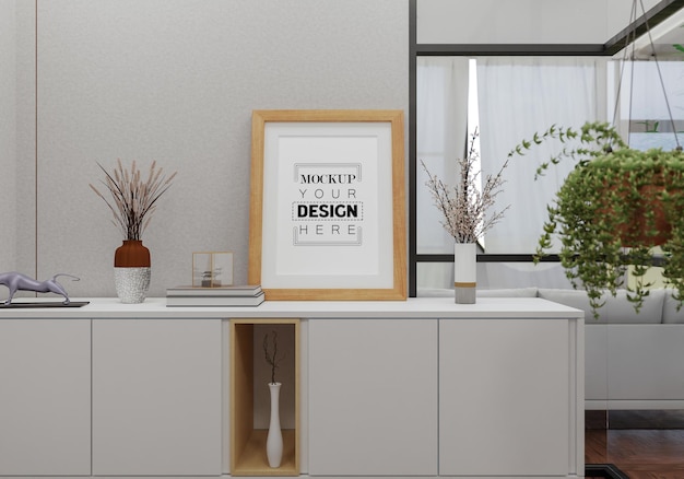 Poster Frame in living room Psd Mockup