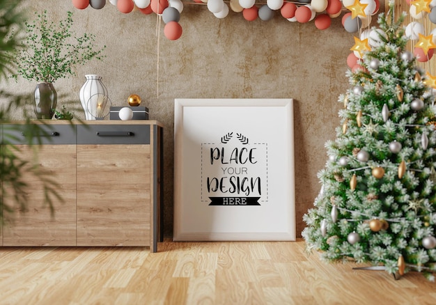 Poster frame in living room psd mockup