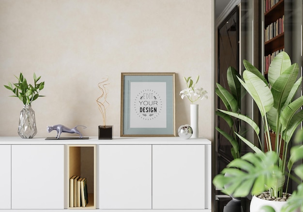 Poster Frame in living room Psd Mockup