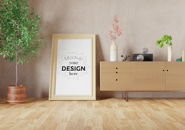 Poster frame in living room psd mockup