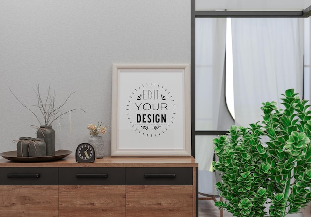 Poster Frame in living room Psd Mockup