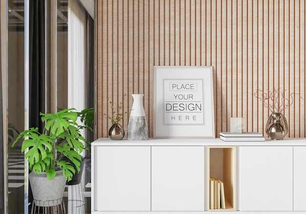 Poster Frame in living room Psd Mockup