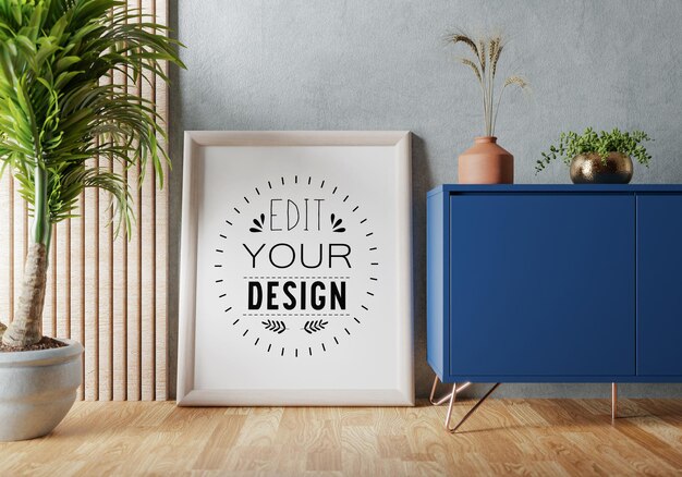 Poster frame in living room psd mockup