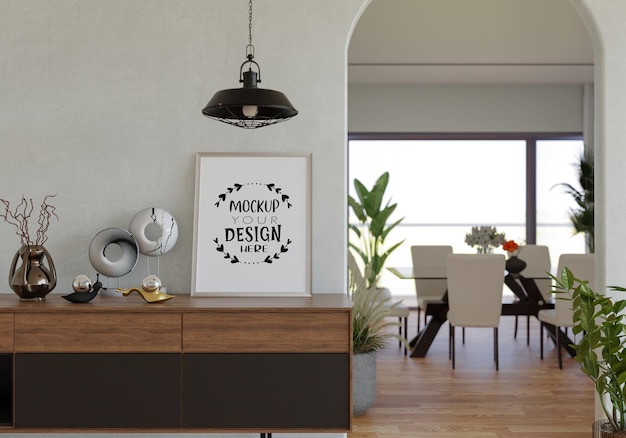 Poster Frame in living room Psd Mockup