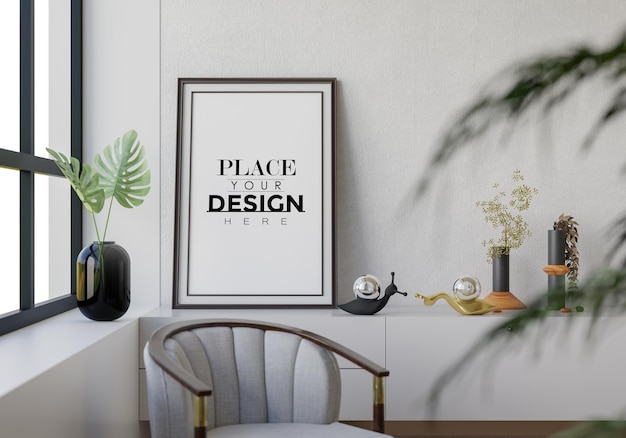 Poster Frame in living room Psd Mockup