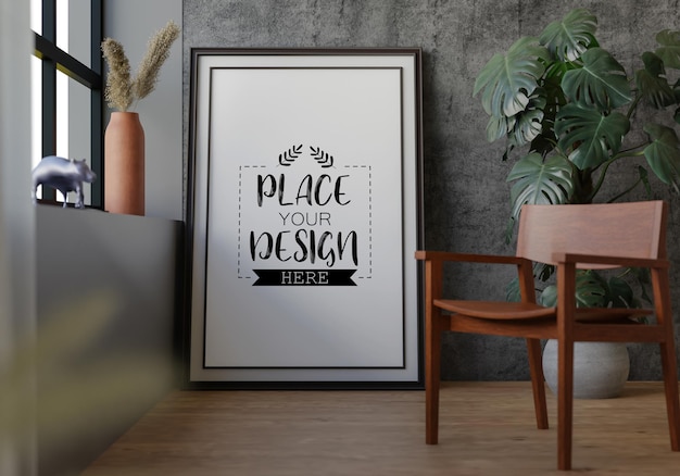 Poster Frame in living room Psd Mockup