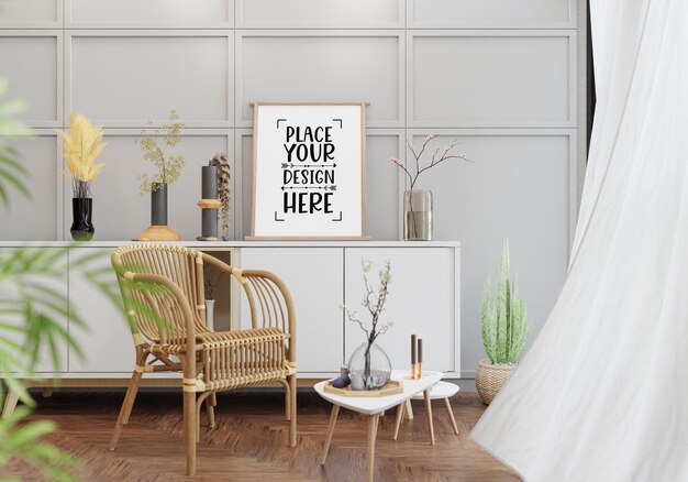 Poster Frame in living room Psd Mockup