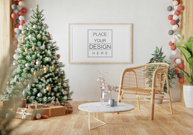 PSD poster frame in living room psd mockup