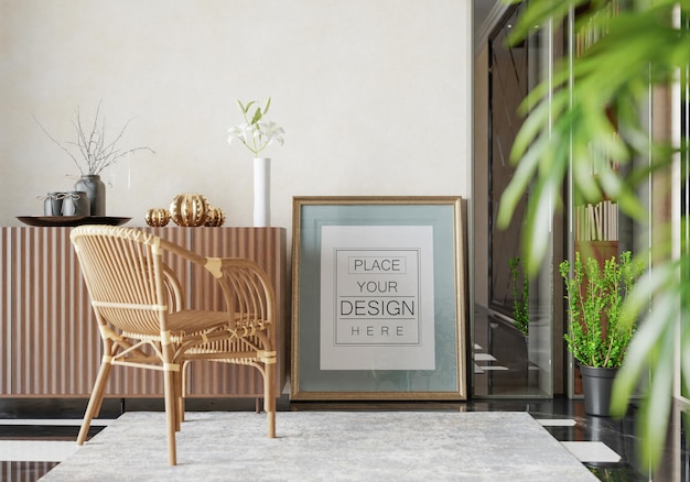 Poster Frame in living room Psd Mockup