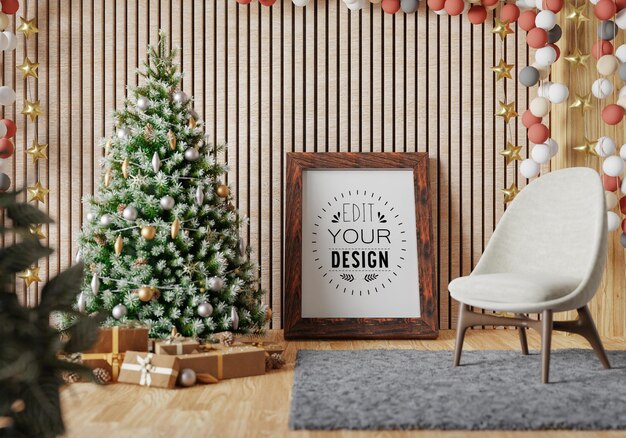 PSD poster frame in living room psd mockup