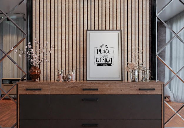 Poster Frame in living room Psd Mockup