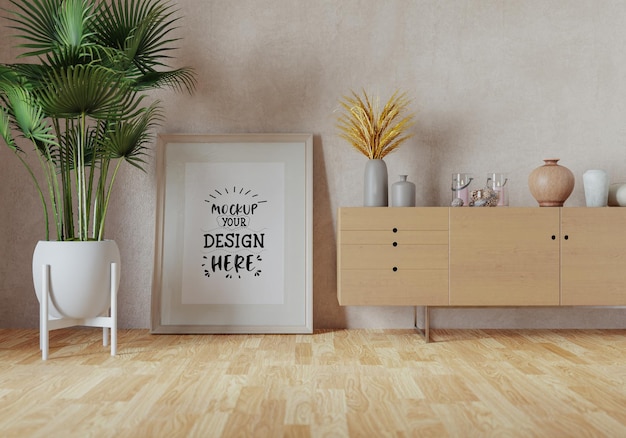 Poster Frame in living room Psd Mockup
