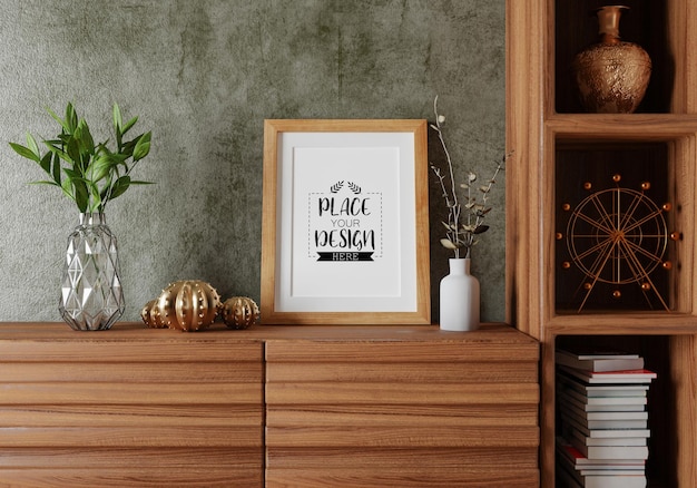 Poster Frame in living room Psd Mockup