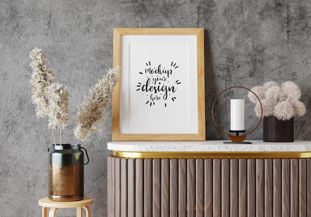 poster frame in living room psd mockup