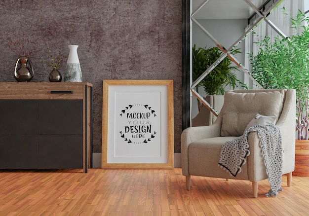 Poster Frame in living room Psd Mockup