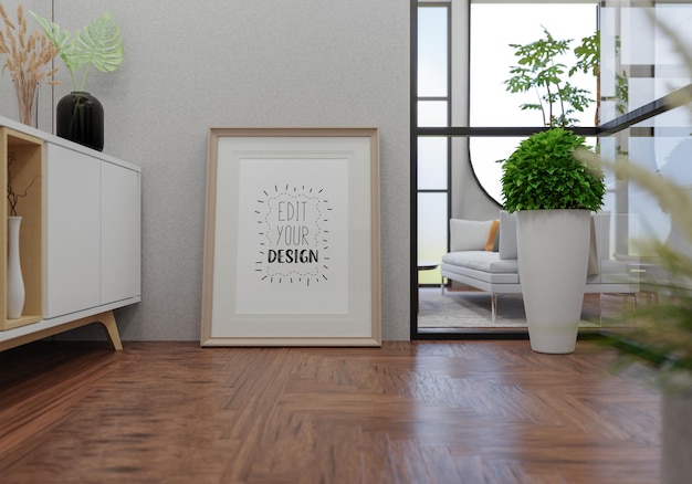 Poster Frame in living room Psd Mockup