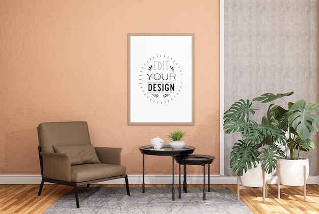 Poster Frame in living room Psd Mockup