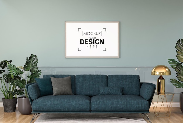 Poster frame in living room psd mockup