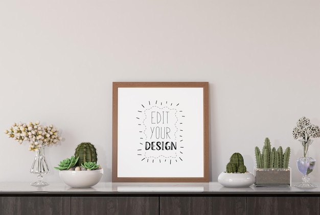 Poster frame in living room psd mockup