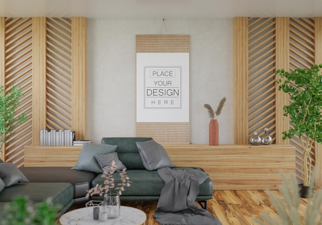 Poster Frame in living room Psd Mockup