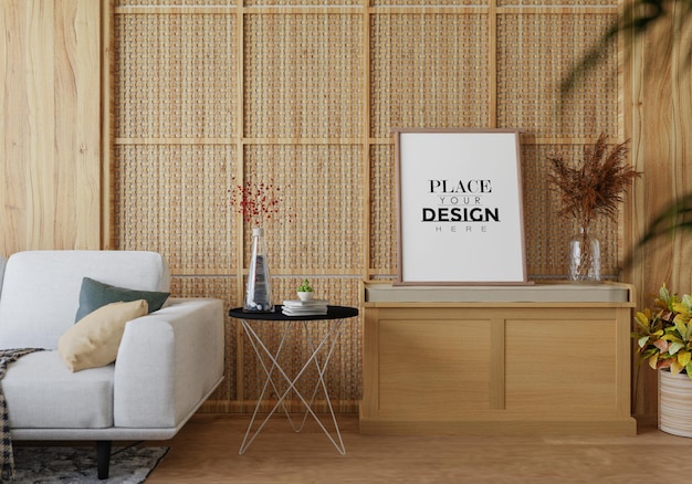 Poster Frame in living room Psd Mockup