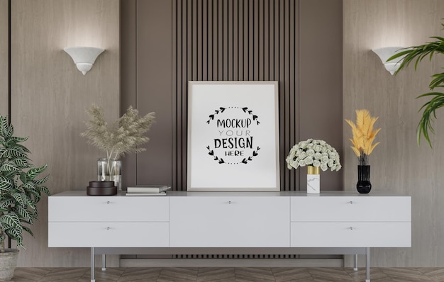 Poster Frame in living room Psd Mockup